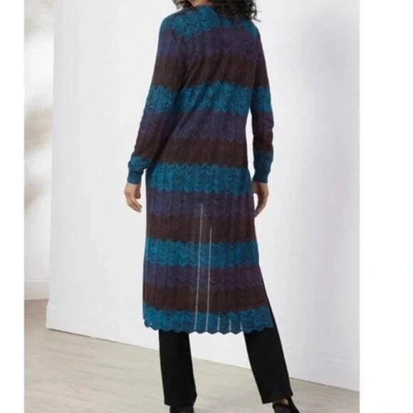 Soft Surroundings Gabriela Blue Chevron Duster Cardigan Sweater Petite Small - Picture 2 of 9